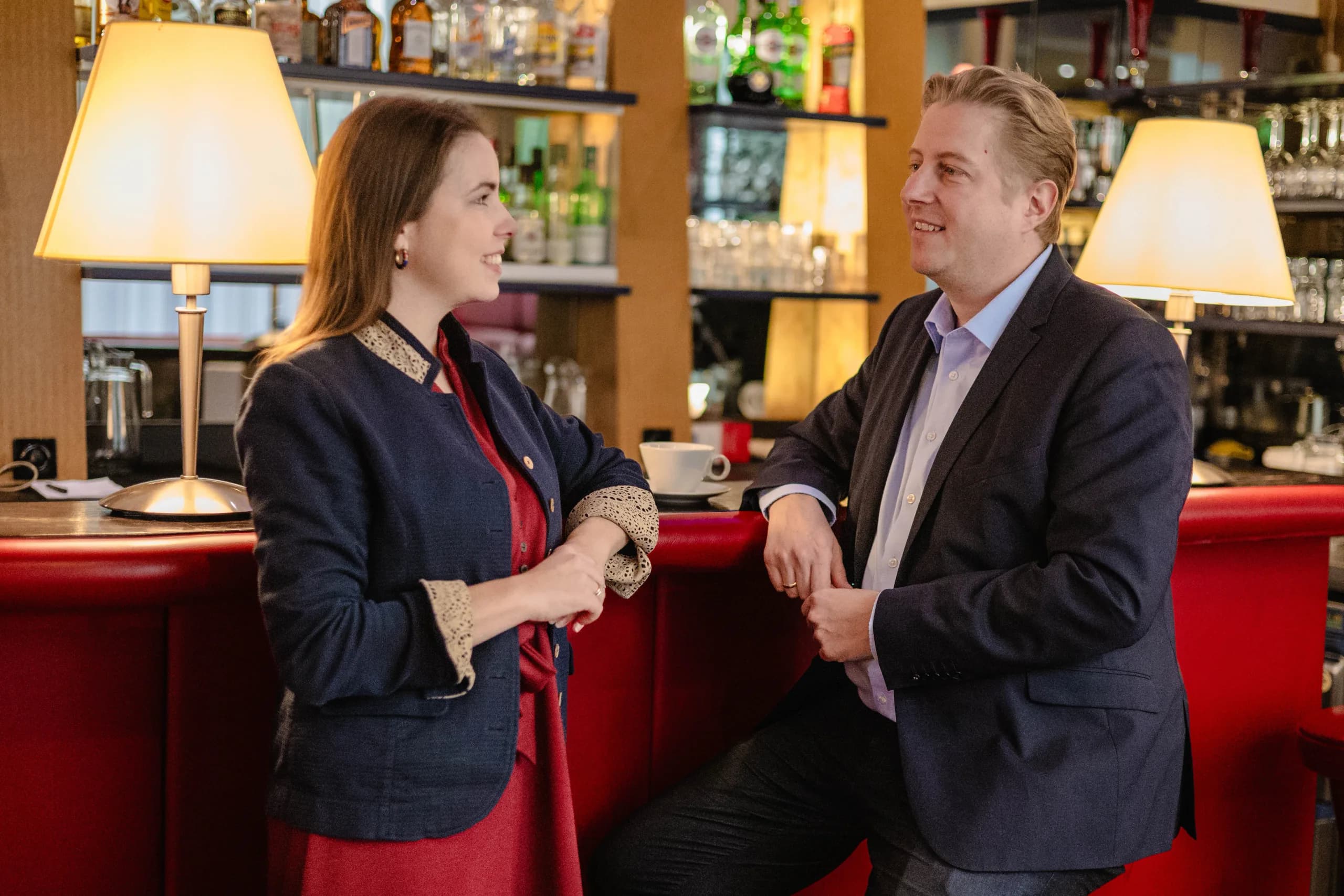 Lisa Sigl and Michael Nell, hosts of Hotel Boltzmann, in the hotel bar
