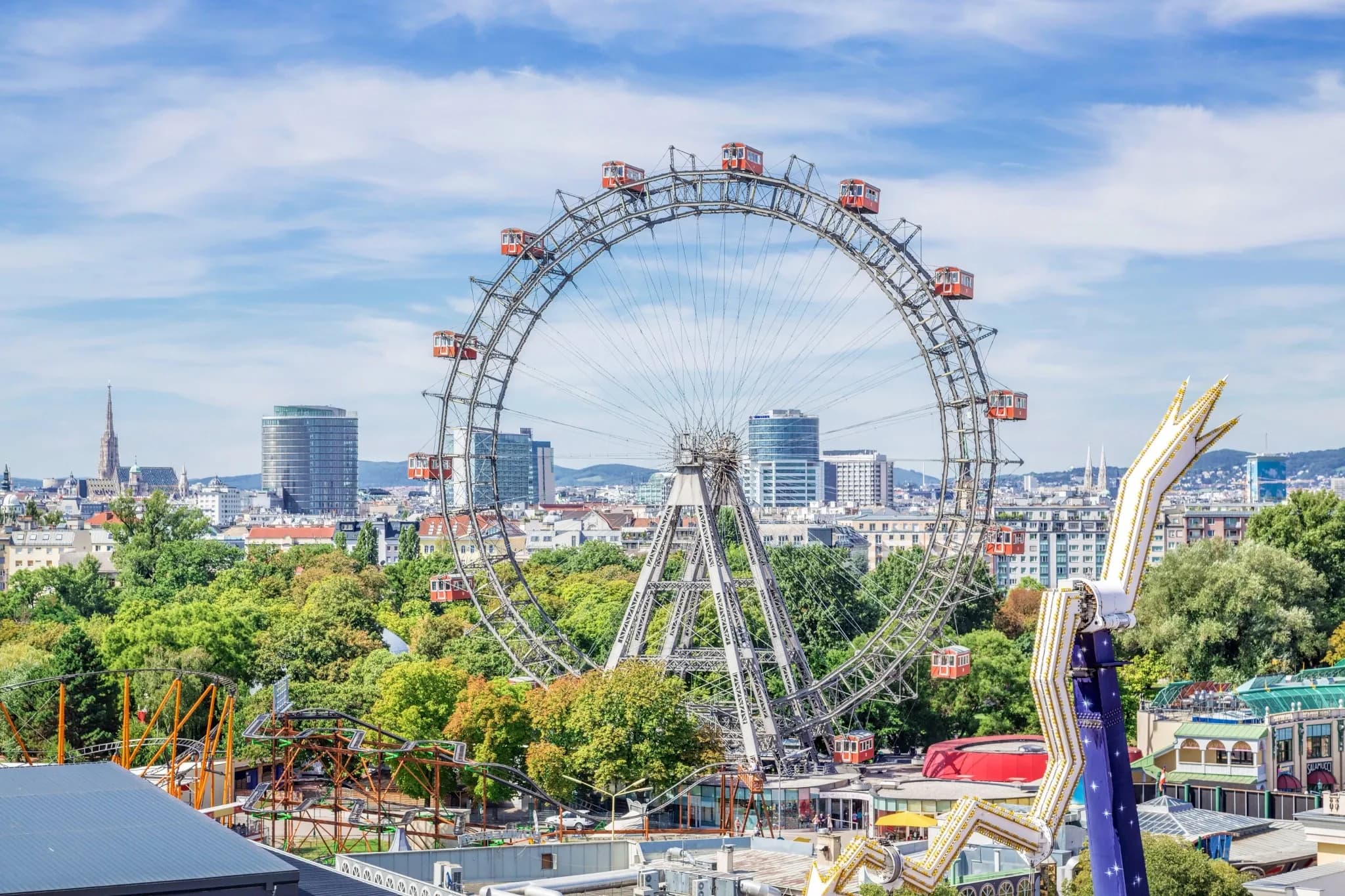 The Wiener Riesenrad Ferris wheel in the Prater, Vienna